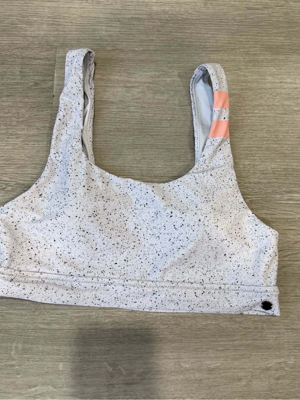 Speckled White & Black Swim Bralette with Coral Accent